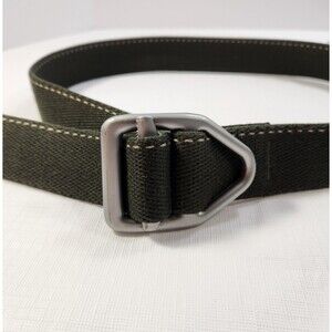 Bison Designs Belt Nylon Web Medium Dark Green Silver Metal Buckle Made in USA